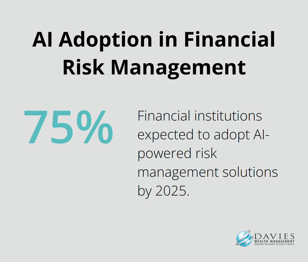 A percentage chart showing that 75% of financial institutions are expected to adopt AI-powered risk management solutions by 2025.