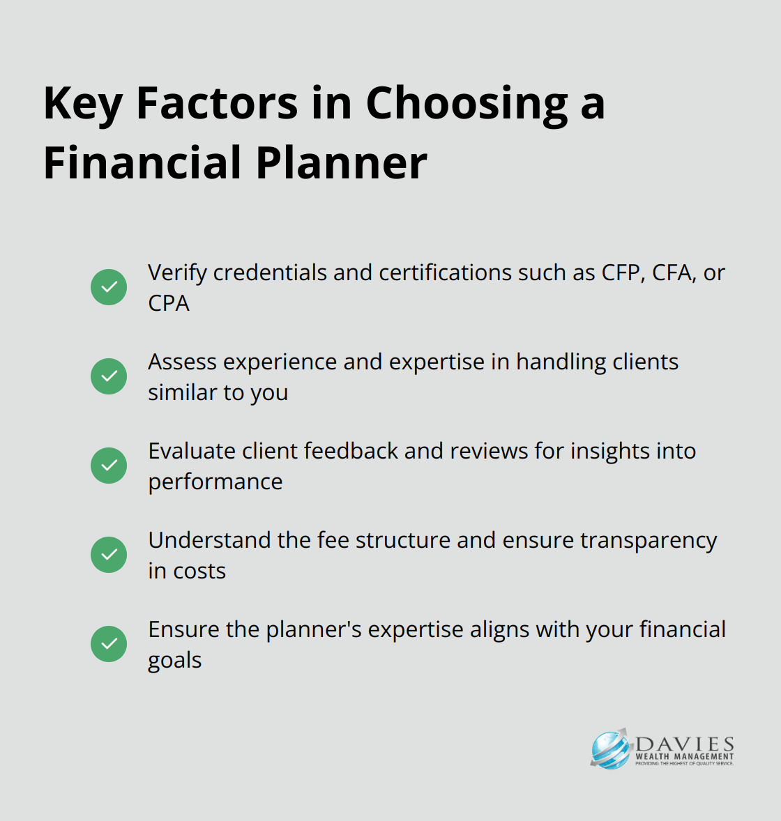 Checklist of important considerations when selecting a financial planner in Stuart, FL - financial planner Stuart FL