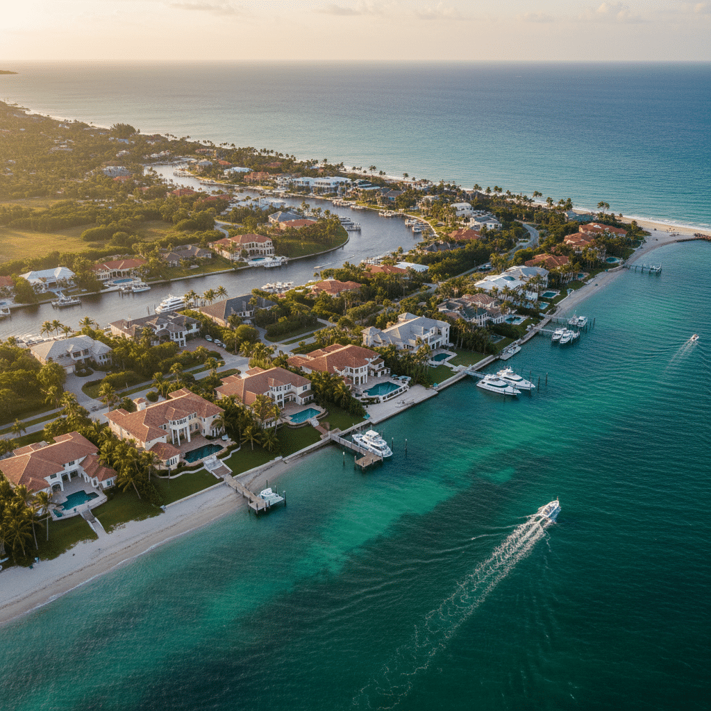 an aerial view of the Treasure Coast coastline near Stuart Florida with waterfront homes and blue water illustrating affluent coastal living — tax mistakes high-net-worth
