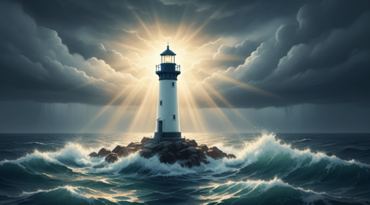 Smart investors navigating market volatility — lighthouse standing strong in stormy seas representing financial stability